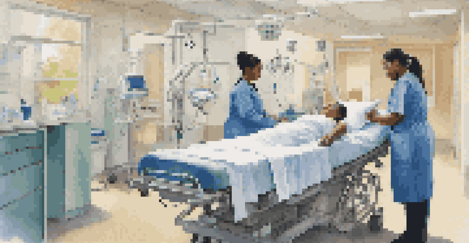 Immigrant healthcare professionals providing care to a patient in a hospital, emphasizing compassion and teamwork.