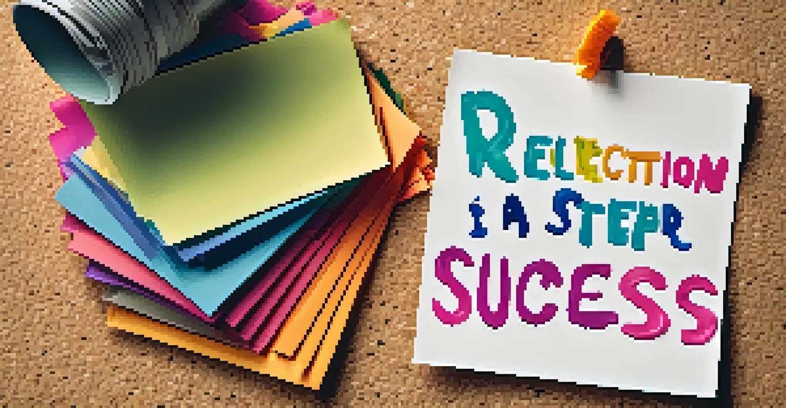 A close-up of a motivational quote on a sticky note among colorful reminders on a corkboard.