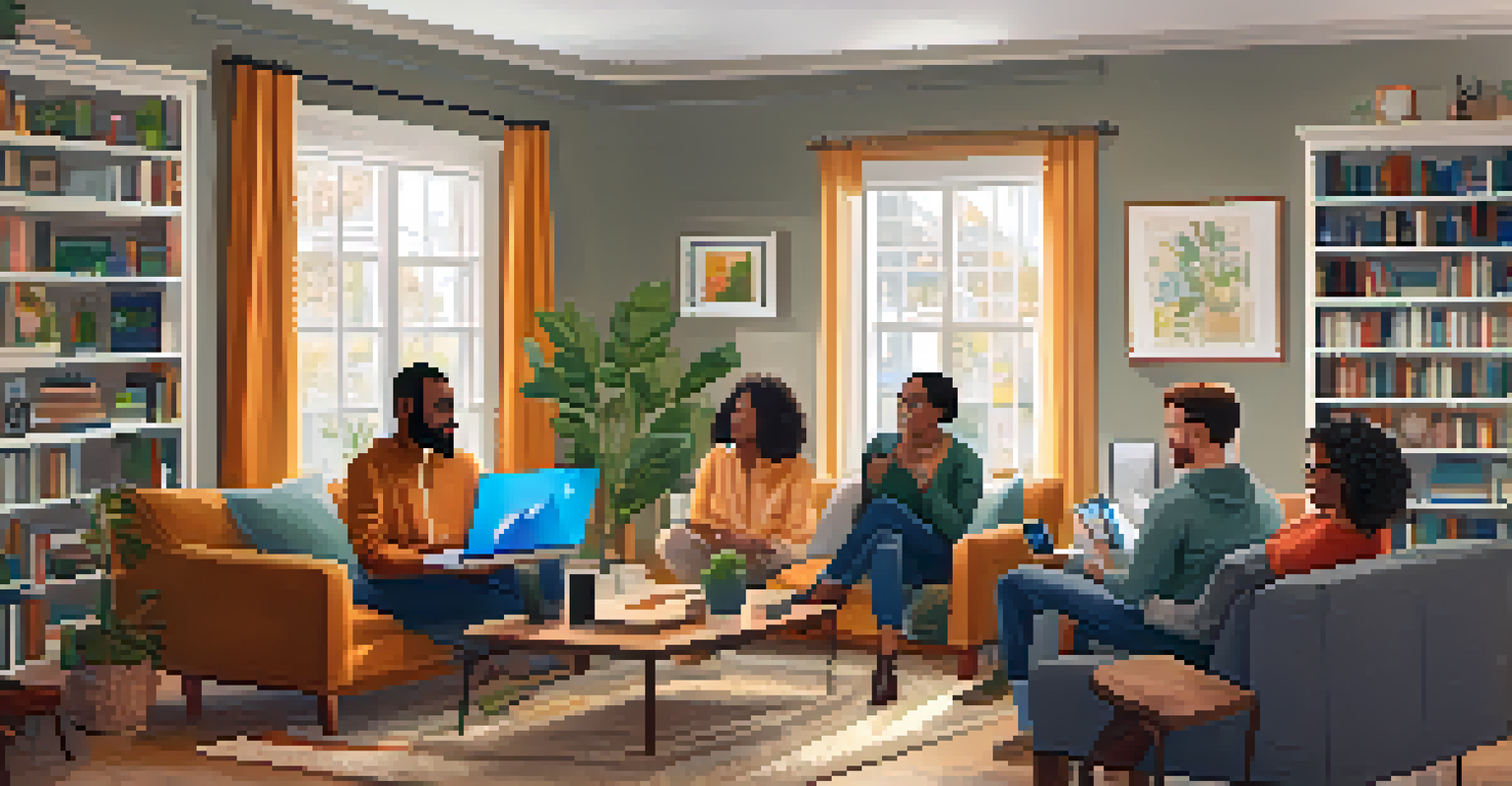 A group of diverse remote workers participating in a video conference from their homes.