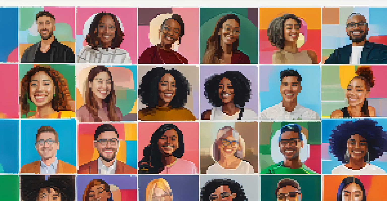 A dynamic virtual networking event with participants engaged in video calls, showcasing diversity and collaboration.