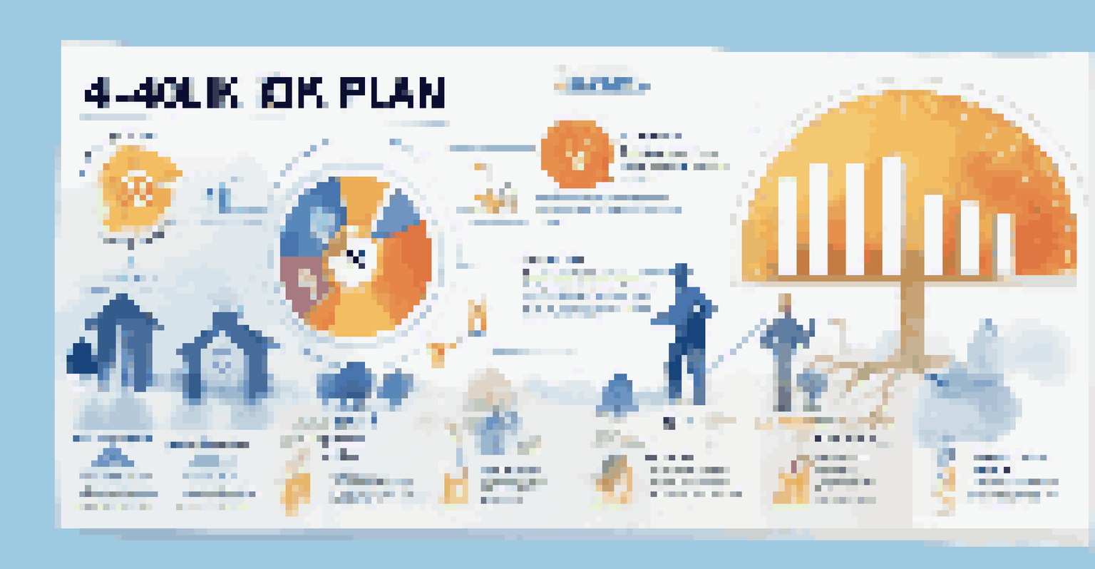 An infographic illustrating the benefits of a 401(k) plan, including tax savings and employer matching.