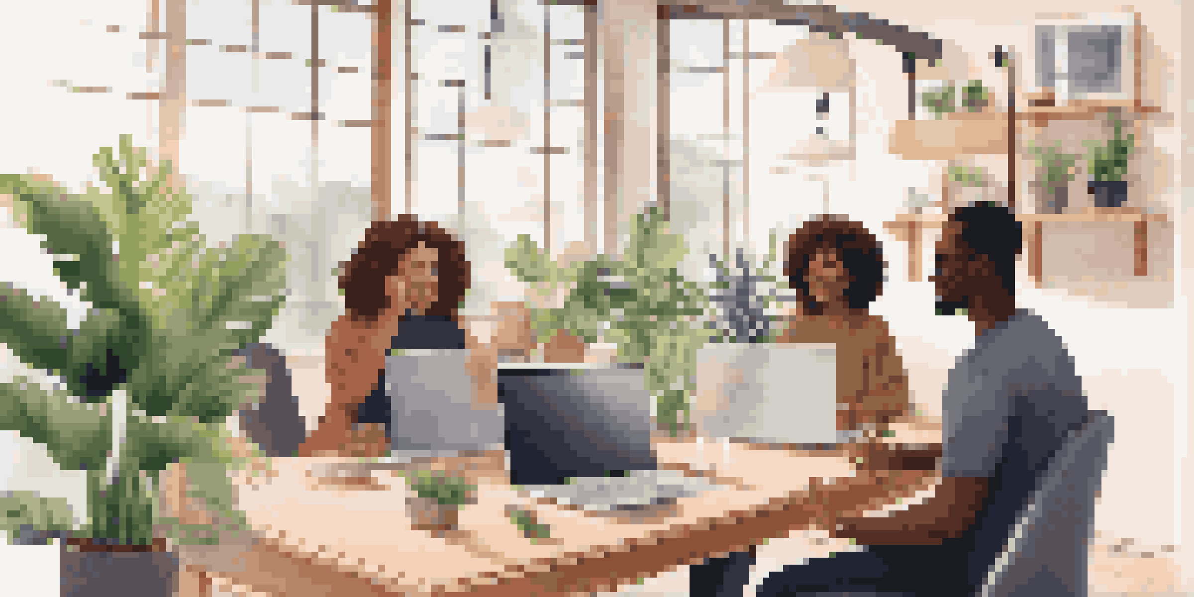 A diverse group of new employees participating in a virtual onboarding session through video call on their laptops in a cozy home office.