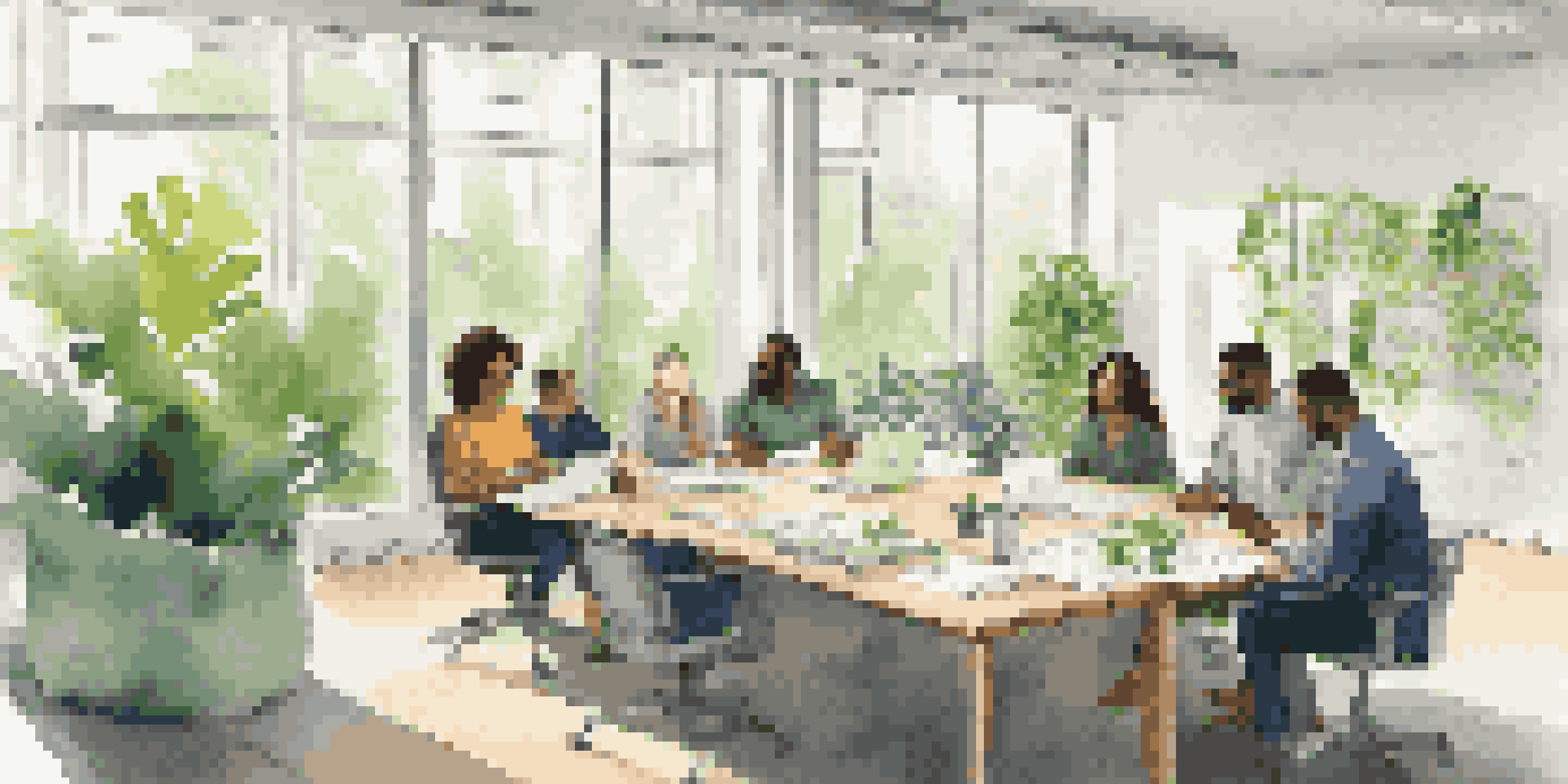 A diverse group of employees brainstorming in a bright office space, promoting collaboration and ethical business practices.