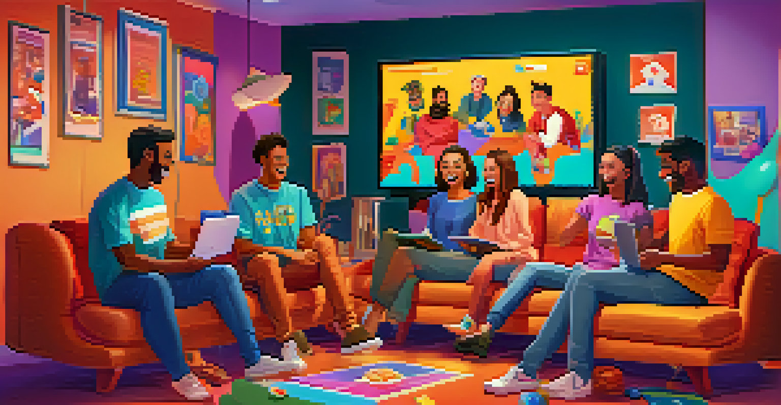 A vibrant depiction of team members' avatars enjoying an online game night, showcasing a fun and collaborative virtual environment.