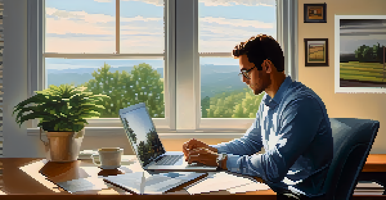 A professional sitting at a desk looking out a window, contemplating ethical decision-making in a well-organized office.