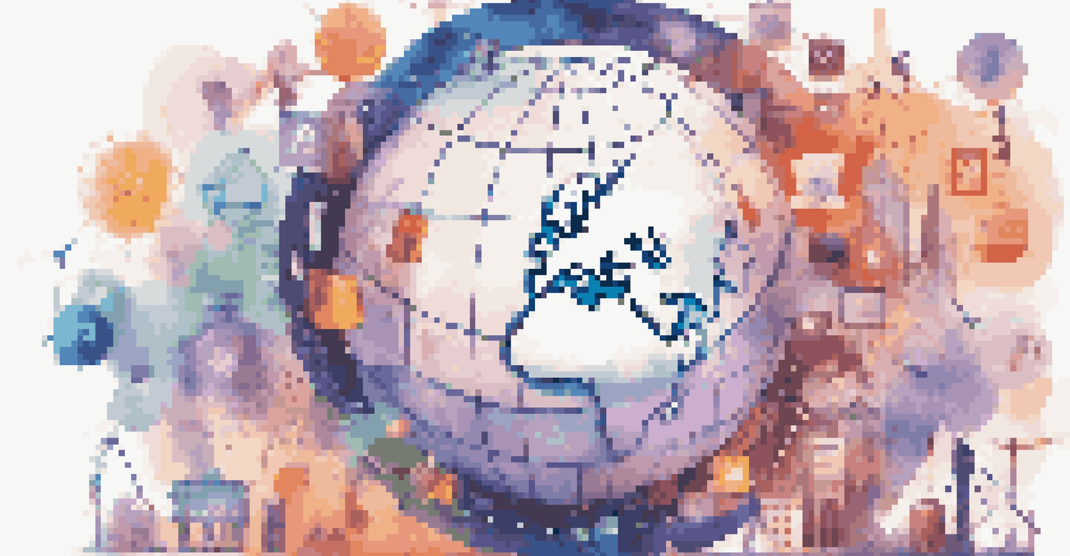 A globe surrounded by freelance job icons, symbolizing a global freelance marketplace.