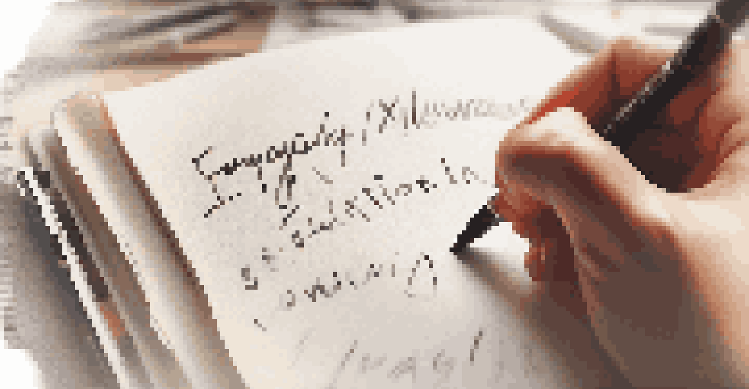 A close-up of a hand writing in a journal with words about emotional intelligence, set against a blurred workspace background.