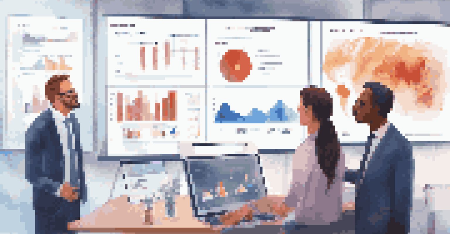 Team members discussing real-time feedback analytics displayed on a digital dashboard.