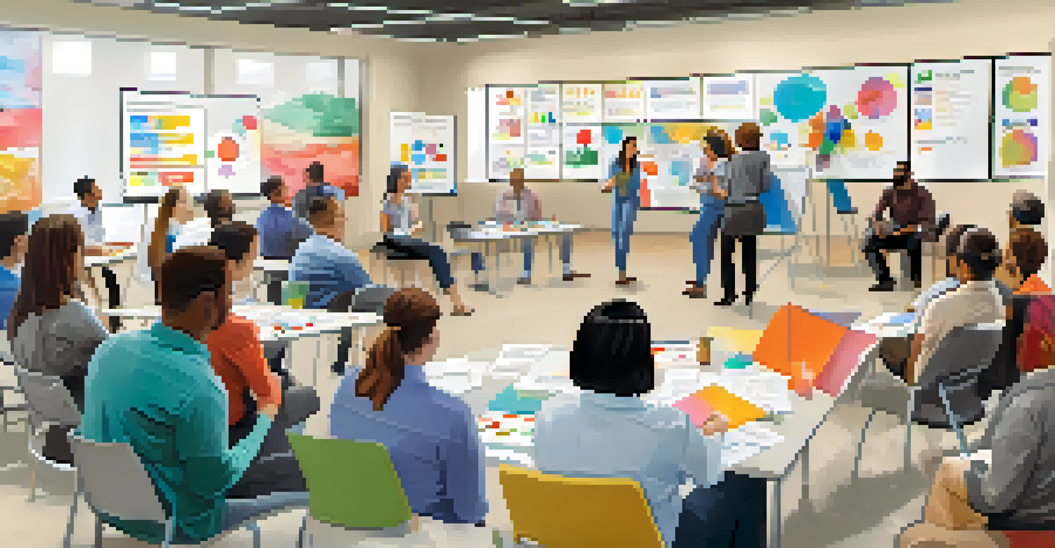 Employees participating in a workshop on emotional intelligence, with charts and handouts in a dynamic learning environment.
