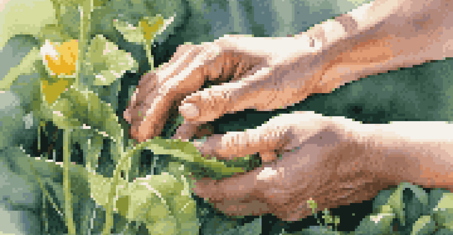 A gardener watering plants in a sunny garden, showcasing green leaves and colorful flowers.