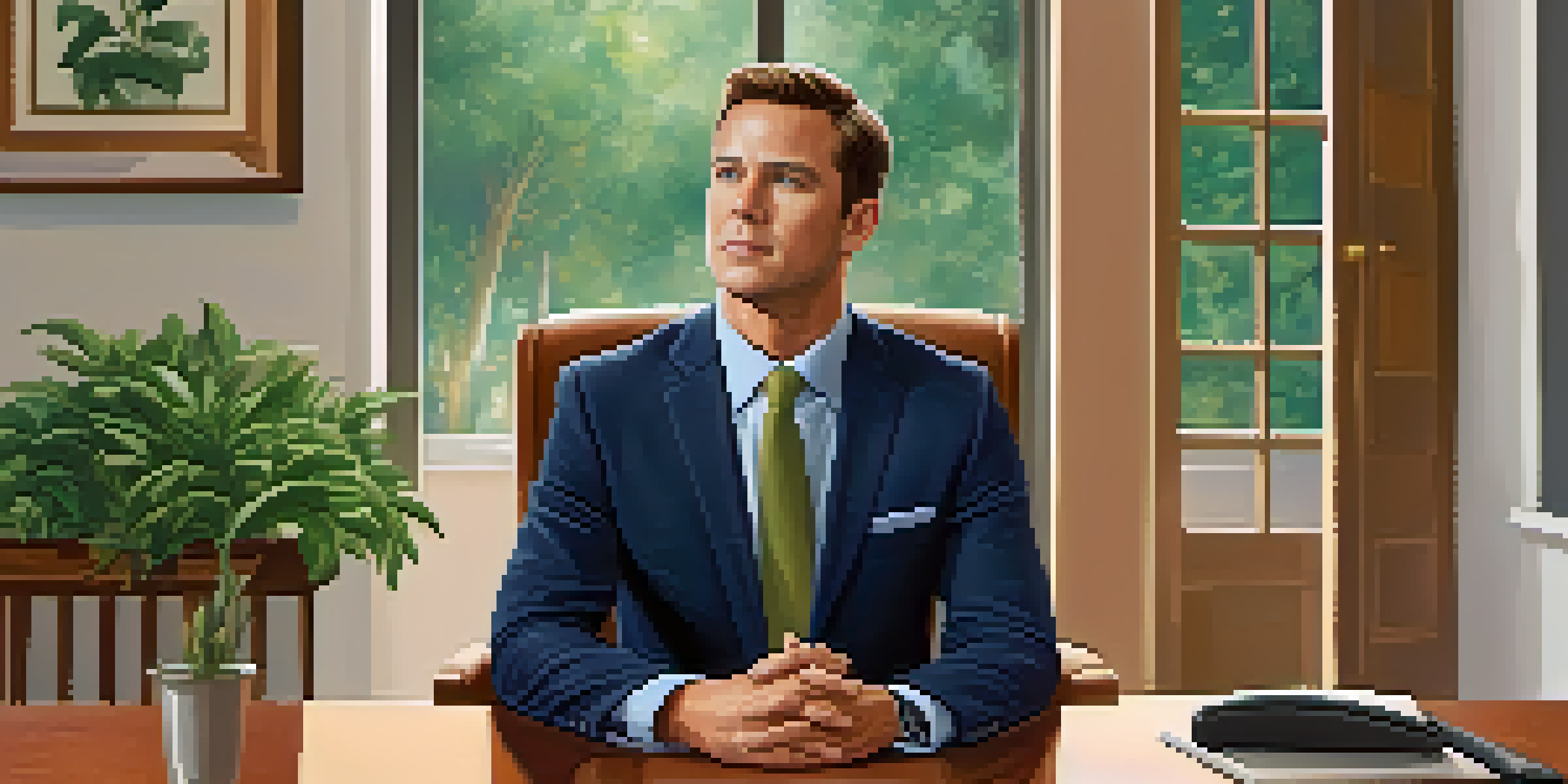 A confident job candidate in a formal interview setting, sitting upright and maintaining eye contact with the interviewer.