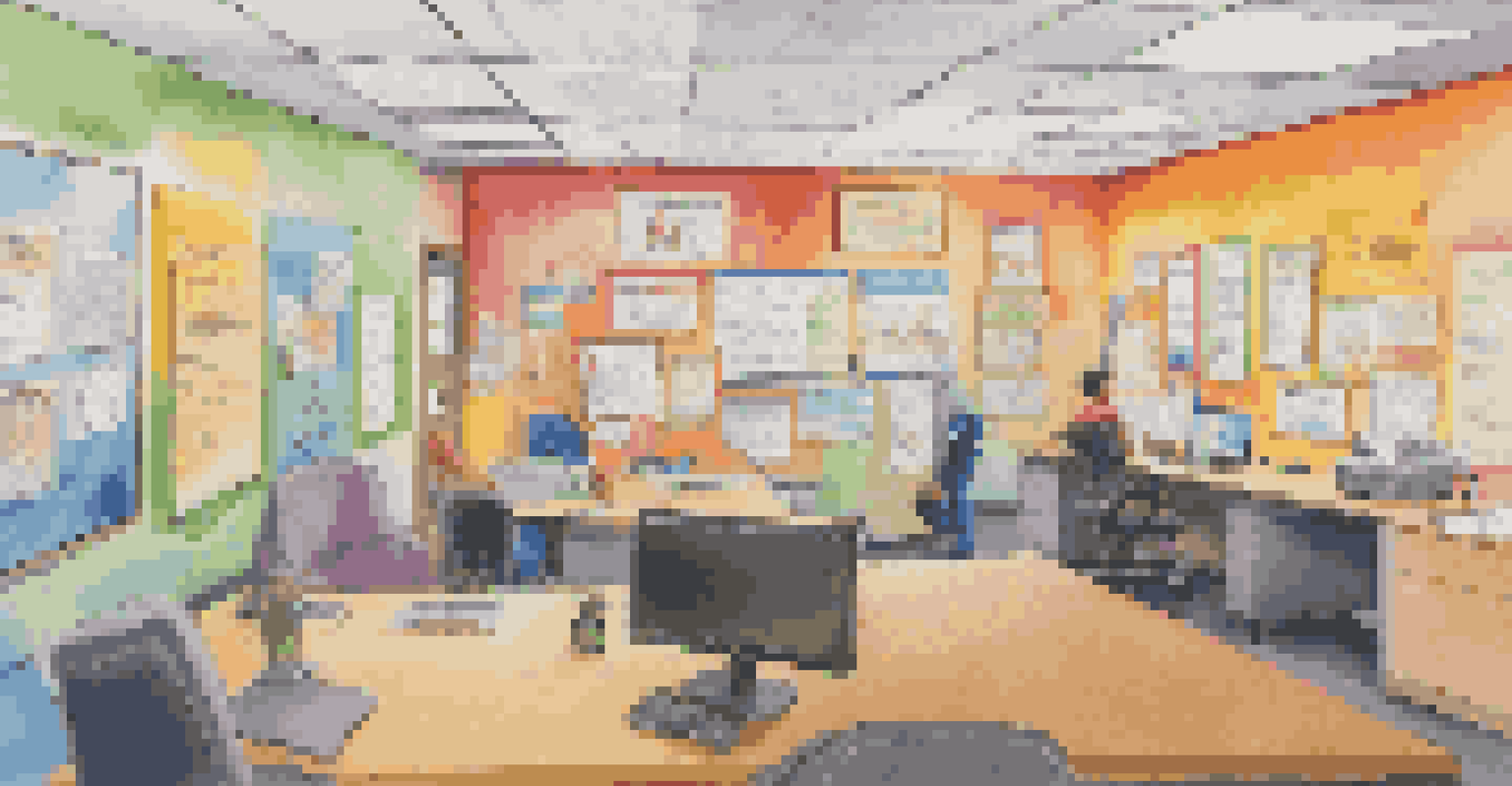 A bulletin board showcasing employee achievements and diversity awards in an office setting.