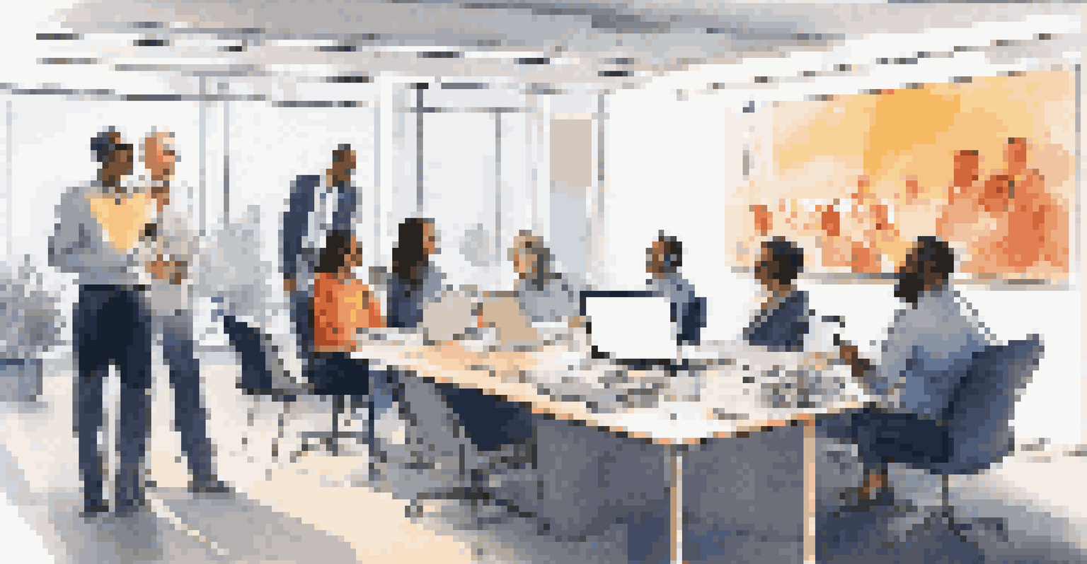 An illustration of a leader conducting a hybrid team meeting with one in-office member and others on a screen, showcasing collaboration.