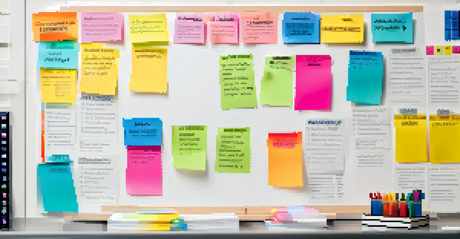 A whiteboard displaying SMART goals with colorful sticky notes in a bright, modern office space.
