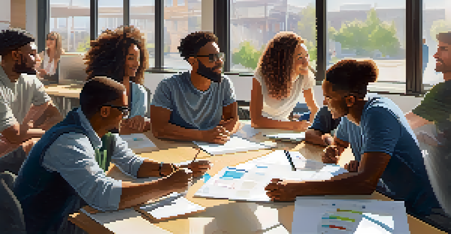 A diverse group of people collaborating in a bright co-working space with a whiteboard in the background.