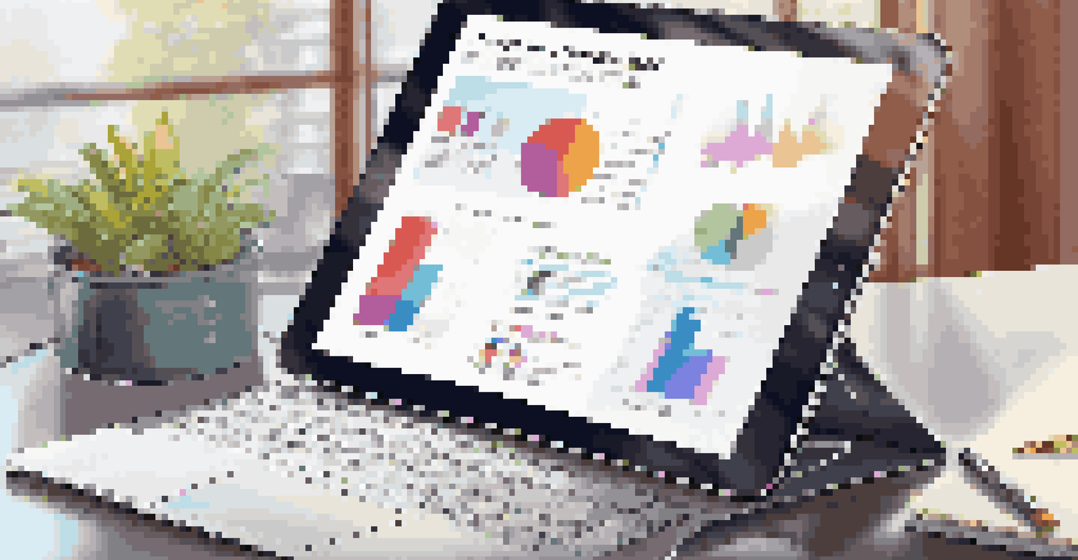 A digital tablet displaying a resume with vibrant graphics in the background.