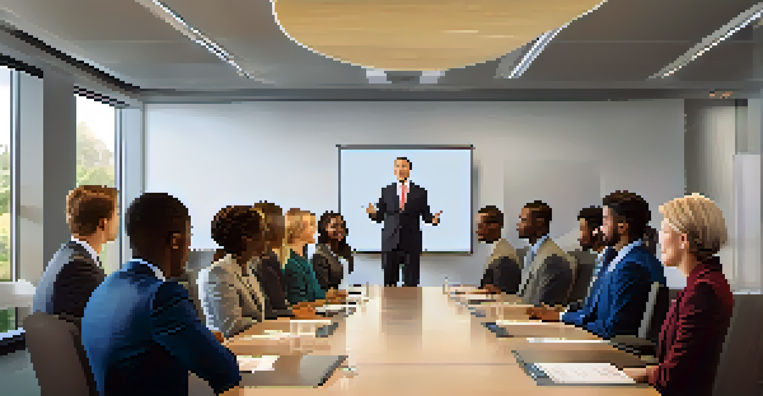 A leader speaking to a diverse team in a conference room, promoting inclusion and collaboration.