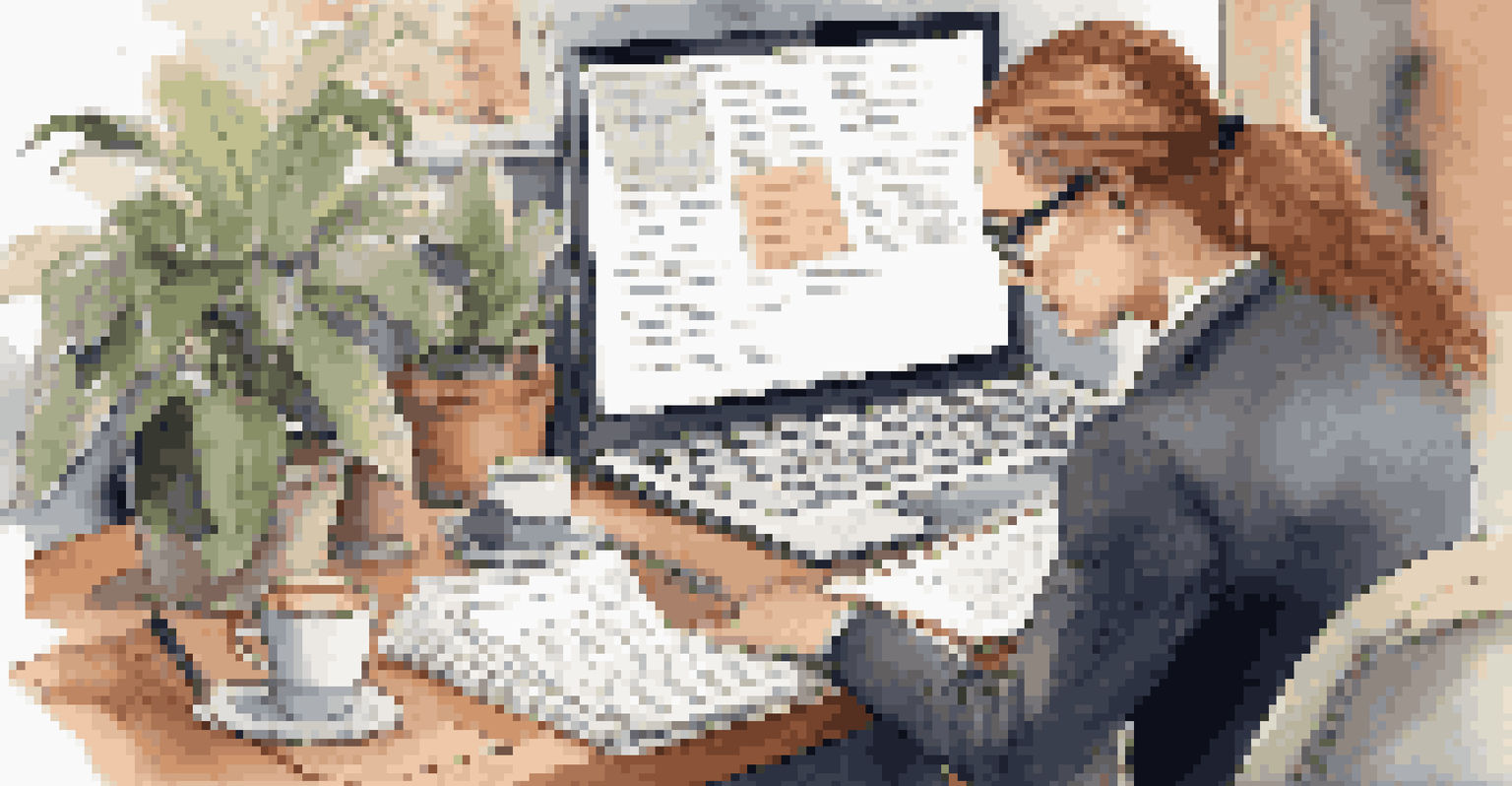 A person analyzing job offers on a laptop with notes and coffee in a cozy workspace.