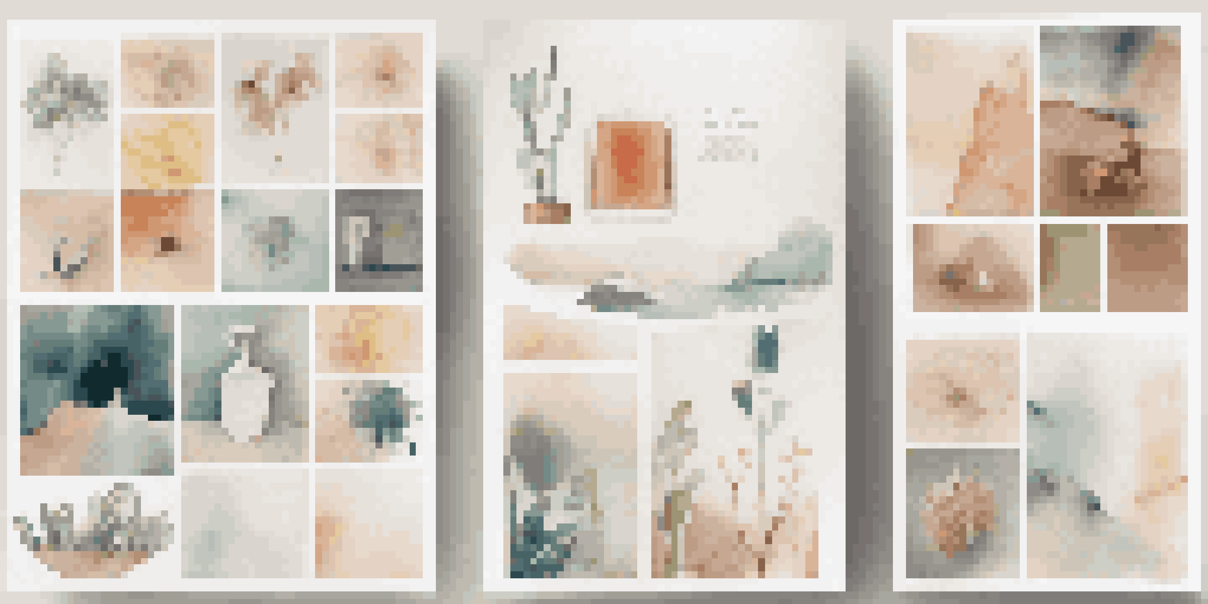 A portfolio display featuring a variety of creative projects in a clean layout with natural lighting.