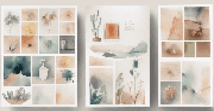 A portfolio display featuring a variety of creative projects in a clean layout with natural lighting.