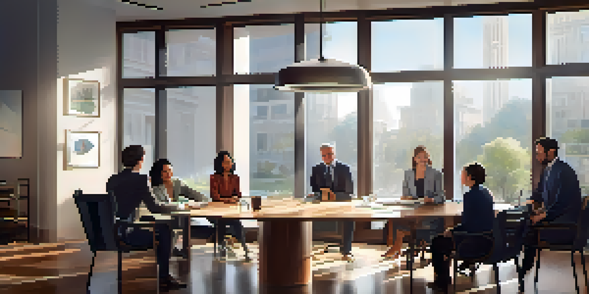 A diverse team in a well-lit office discussing a project, with a manager showing empathy and engagement.