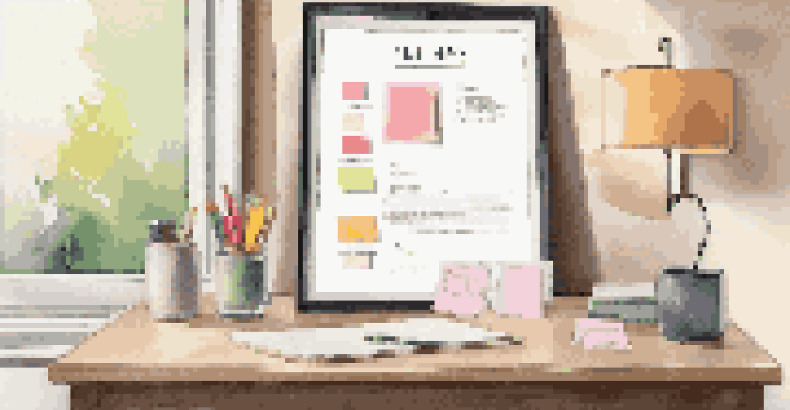 A stylish resume pinned to a corkboard in a serene workspace with sticky notes.