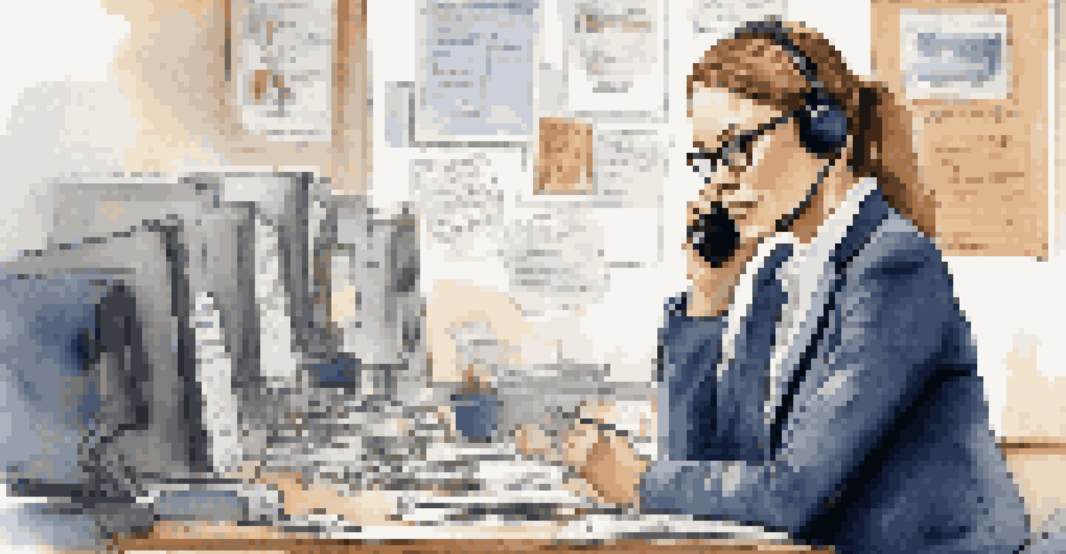 A customer service agent at their desk, demonstrating active listening on the phone, with a calm and professional demeanor in a supportive workspace.