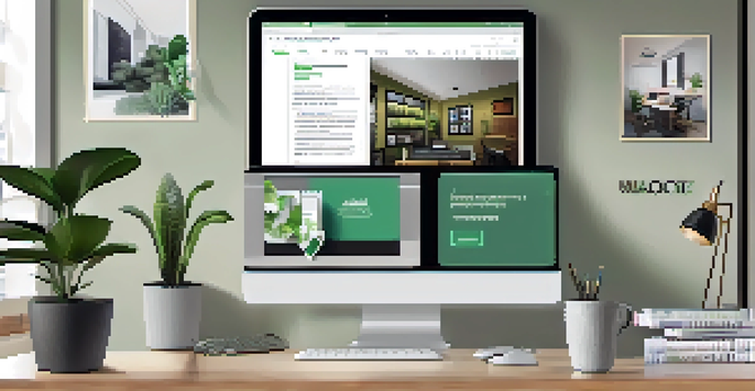 A contemporary workspace with a laptop displaying a job board, surrounded by plants and warm lighting.