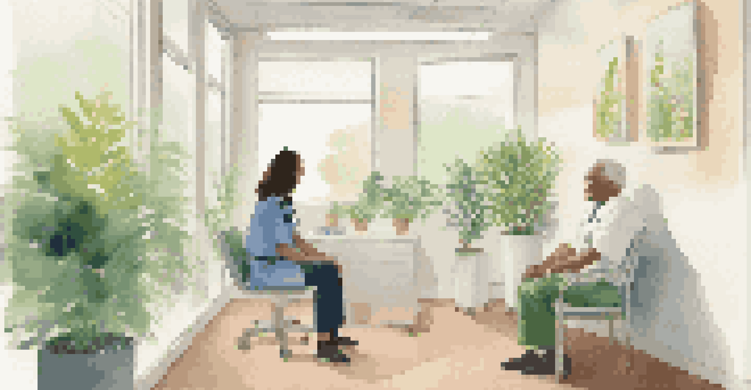 A healthcare professional consulting with a patient in a calm and well-lit room, conveying a sense of support.