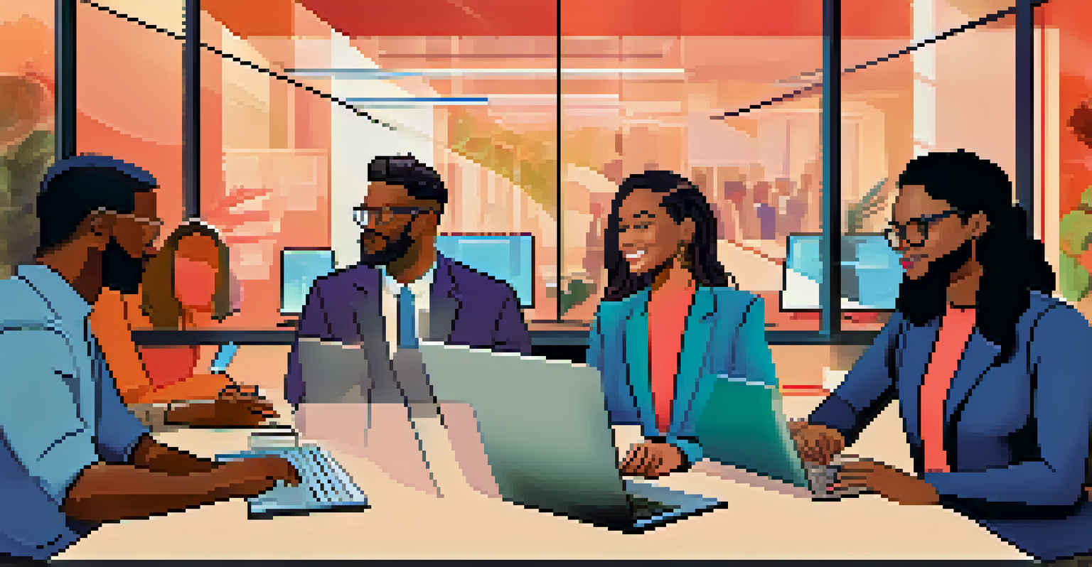 A virtual networking session with diverse professionals interacting via video call.