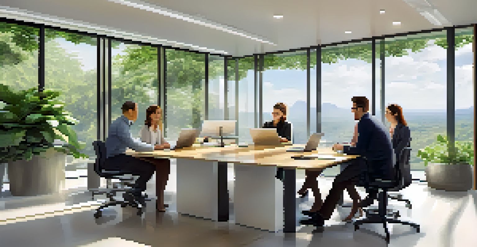A leader delegating tasks to team members in a bright and collaborative workspace.