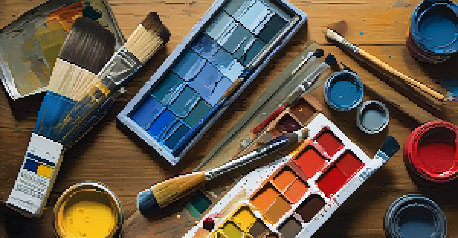 A close-up view of a colorful palette with paint swatches and tools, representing creativity and professionalism in visual branding.