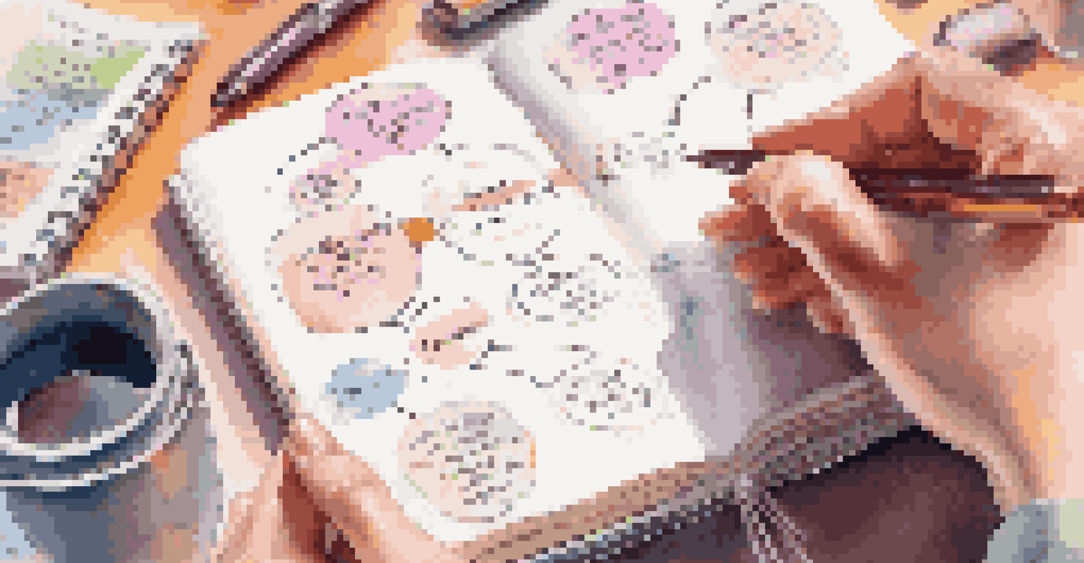 Close-up of hands writing 'SMART Goals' in a notebook on a wooden desk with motivational quotes in the background.