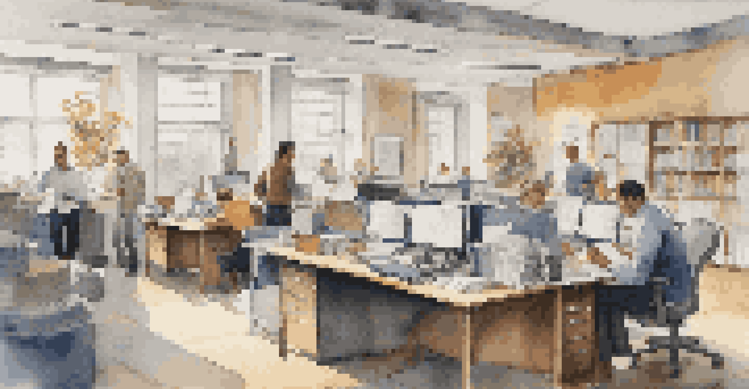 A split image showing a busy office on one side and a peaceful home setting on the other, illustrating work-life balance.