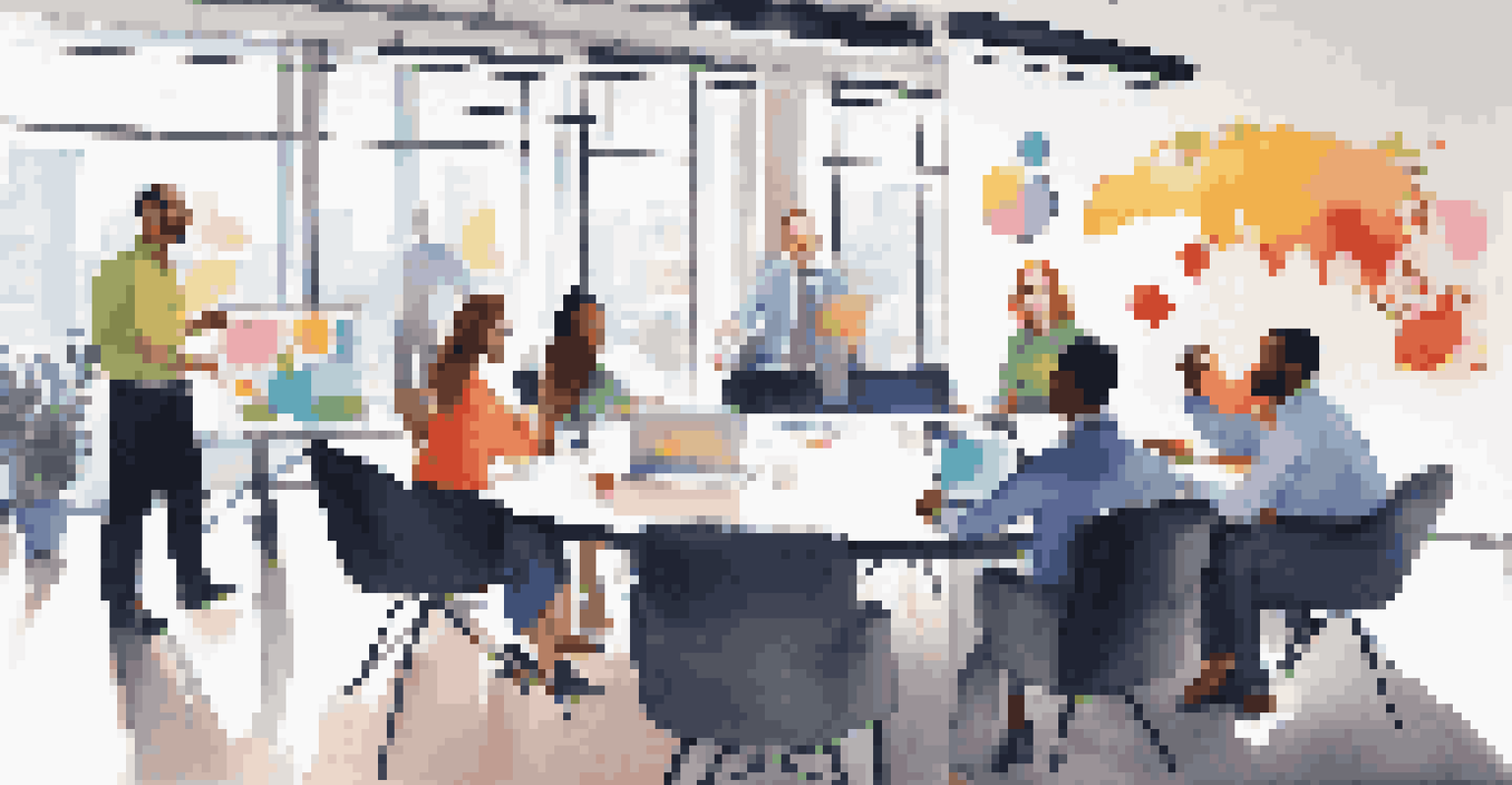 A diverse group of colleagues having a positive and collaborative meeting in an office.