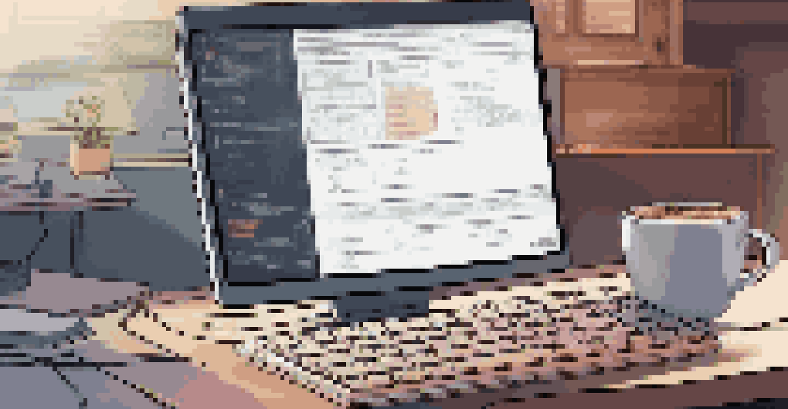 A close-up of a computer screen with Python code, a hand typing on the keyboard, and a coffee mug beside it.
