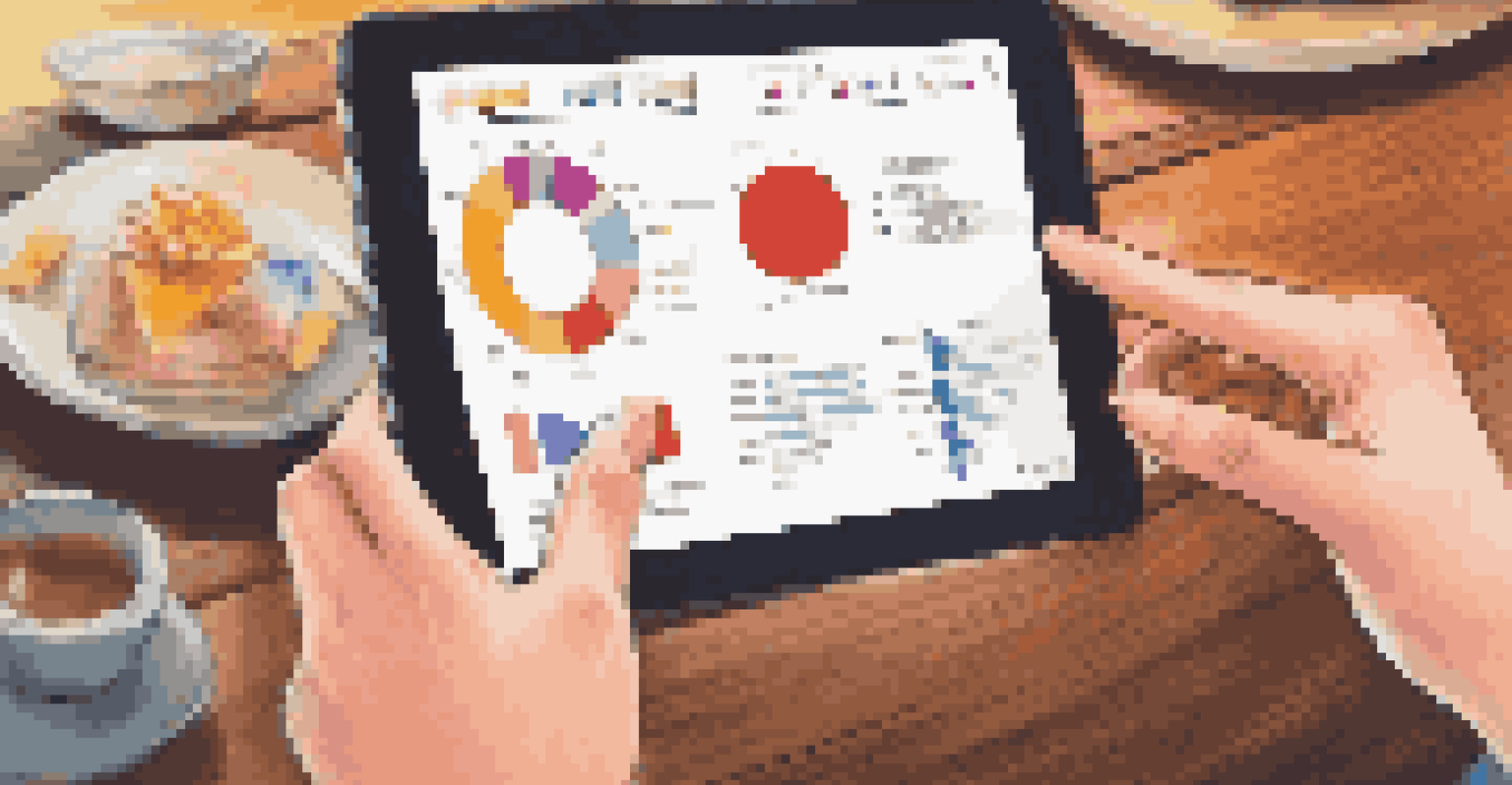 A close-up of hands on a tablet showing a personality test in a warm, inviting cafe environment.