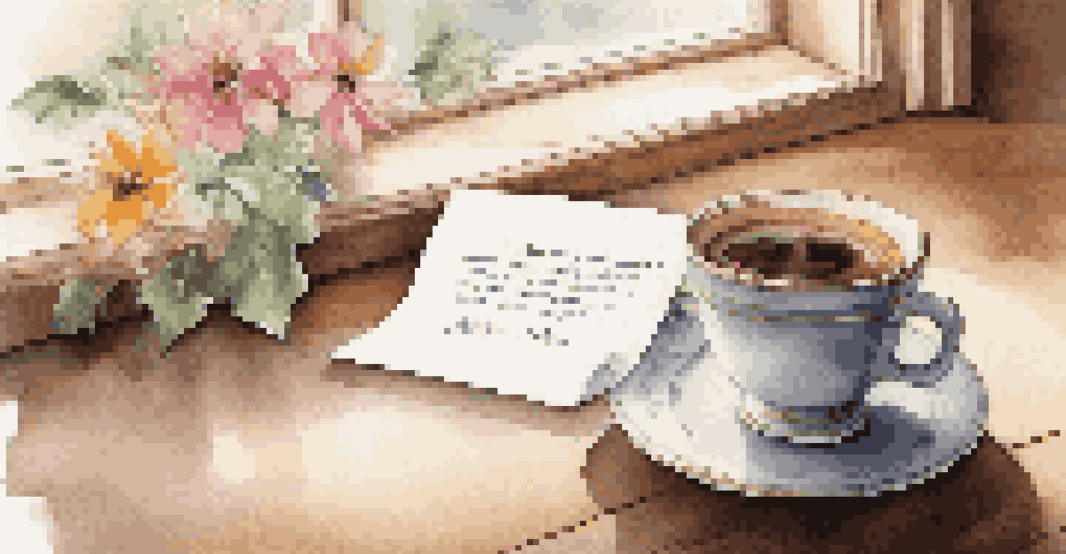 A close-up of a handwritten thank-you note on a wooden desk next to a steaming cup of coffee, emphasizing appreciation.