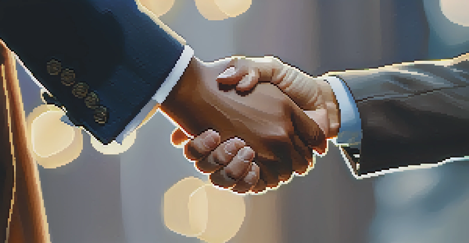 A close-up of two people shaking hands, representing a successful networking connection.