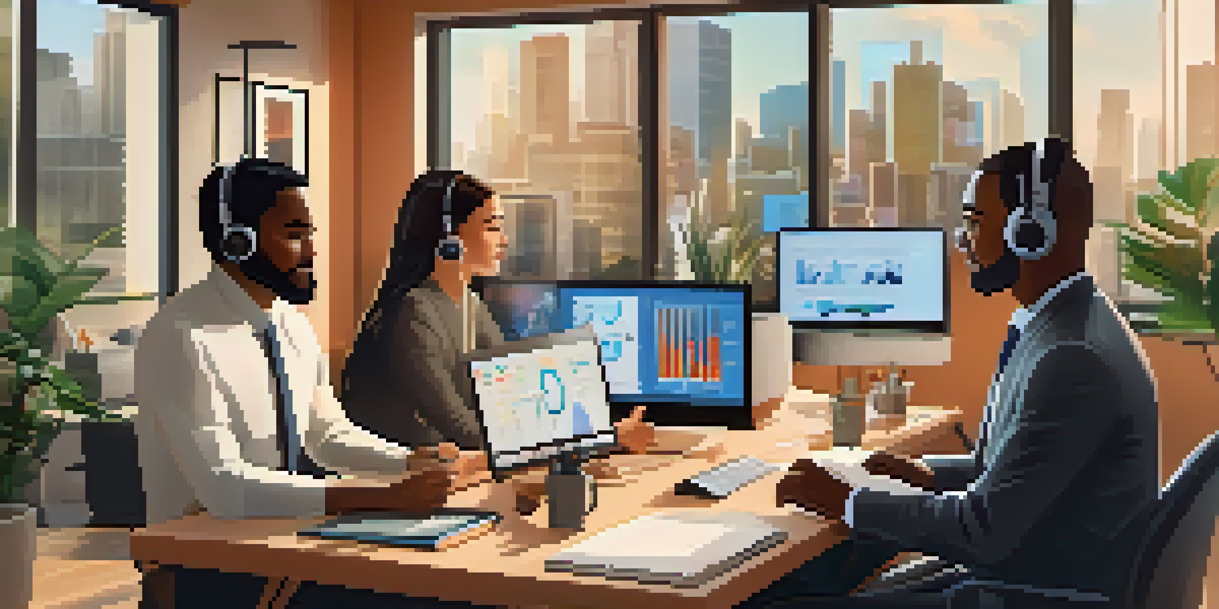 A diverse group of professionals participating in a virtual meeting, showcasing various home office setups and cultural elements.