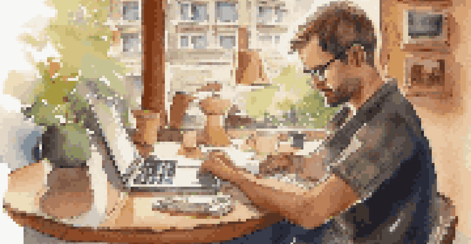 A person working on a laptop in a cozy coffee shop, with a globe and travel books, illustrating the blend of work and travel in a globalized context.