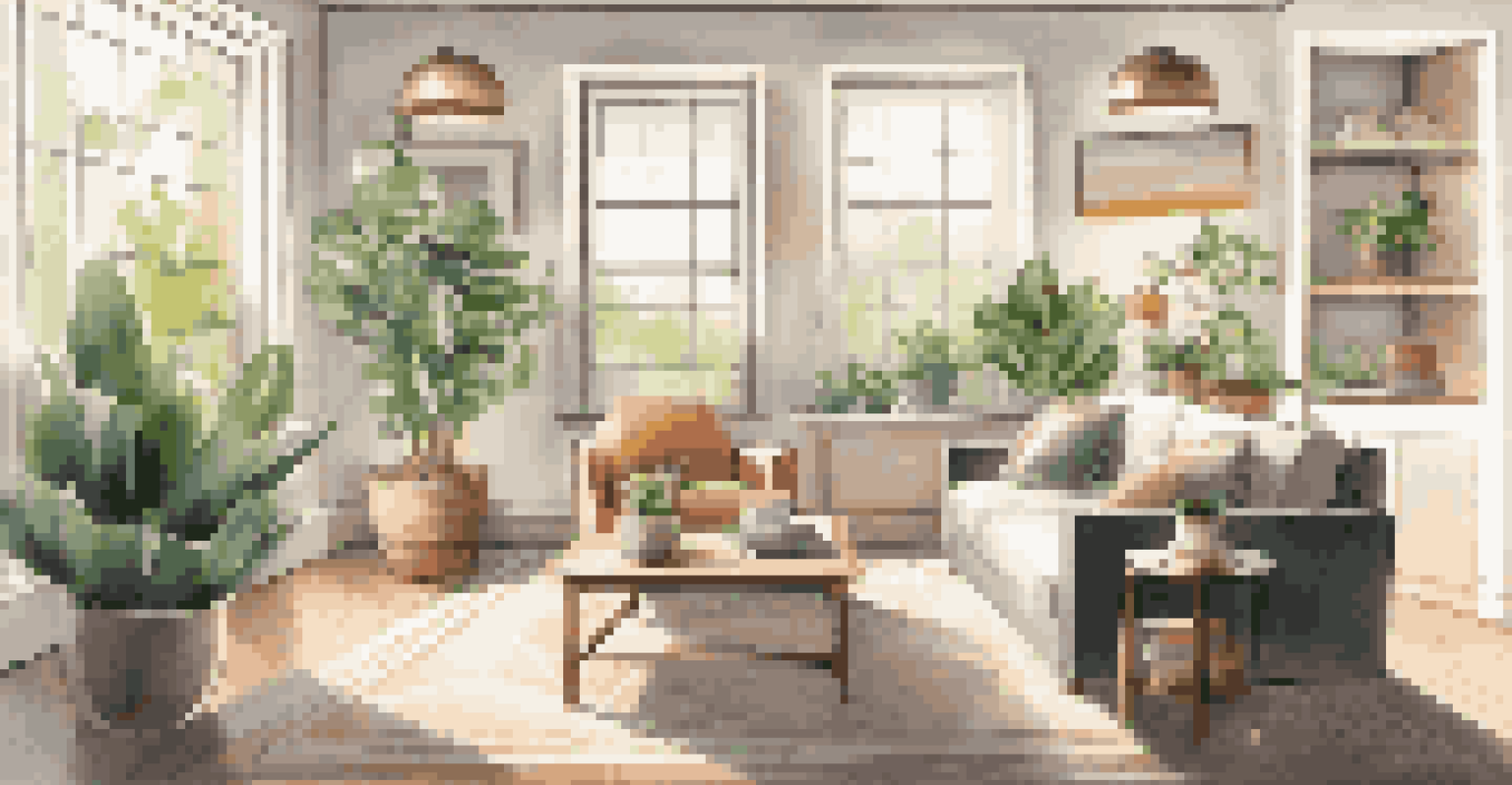 A cozy living room with a sofa and a digital tablet showing a virtual property tour, illuminated by sunlight from a large window.