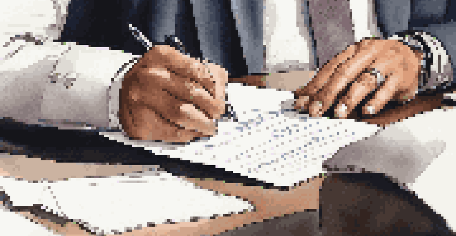 Close-up of hands taking notes during a job interview in a professional environment.