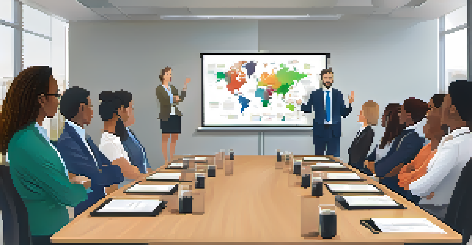 A leader in a boardroom listening to a diverse team, fostering an inclusive environment during a meeting.