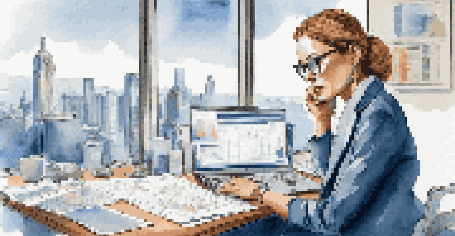 A professional woman evaluating job offers at her desk, with charts and a city view.