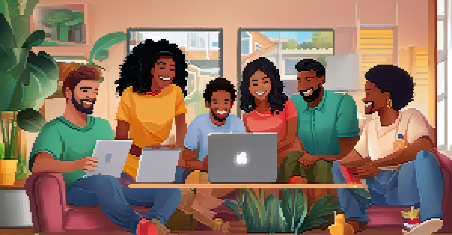A video call with diverse team members enjoying a virtual game together.