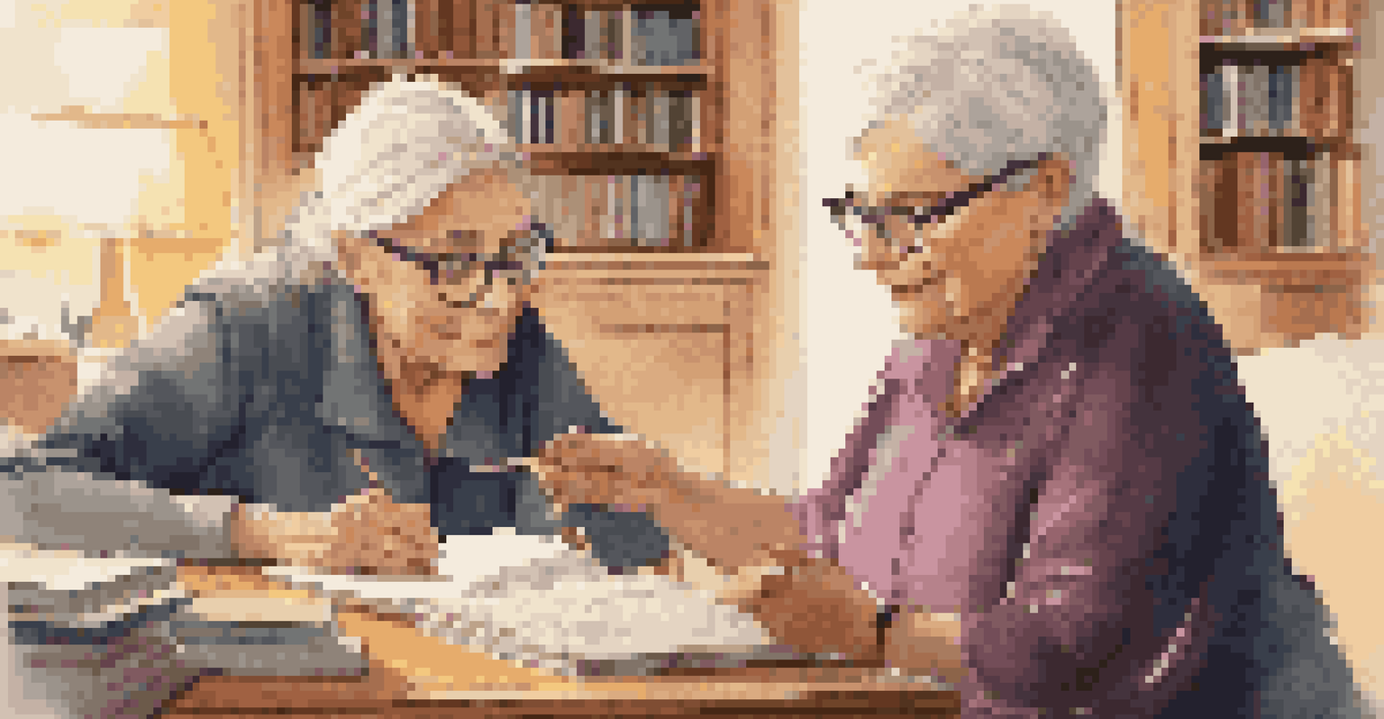 A mentor and mentee in a cozy office discussing, with the mentor sharing insights and the mentee taking notes.