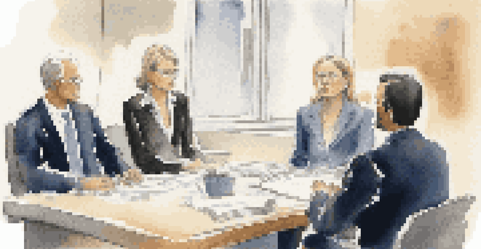A mediator guiding a conflict resolution meeting between two employees in a calm and neutral room.