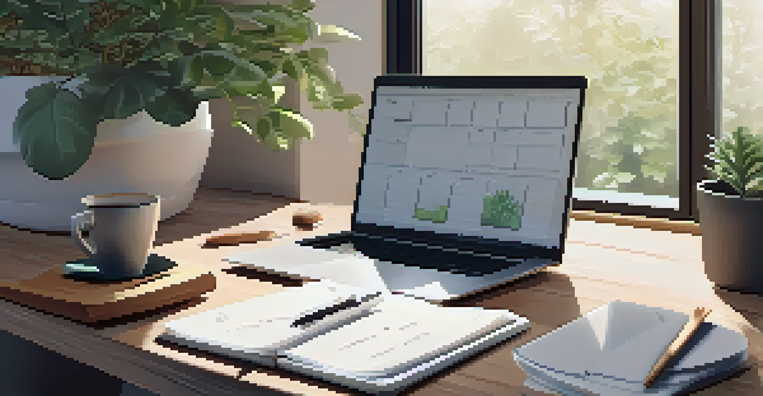 A serene workspace with a planner, laptop, and coffee cup, showcasing effective time management in soft morning light.