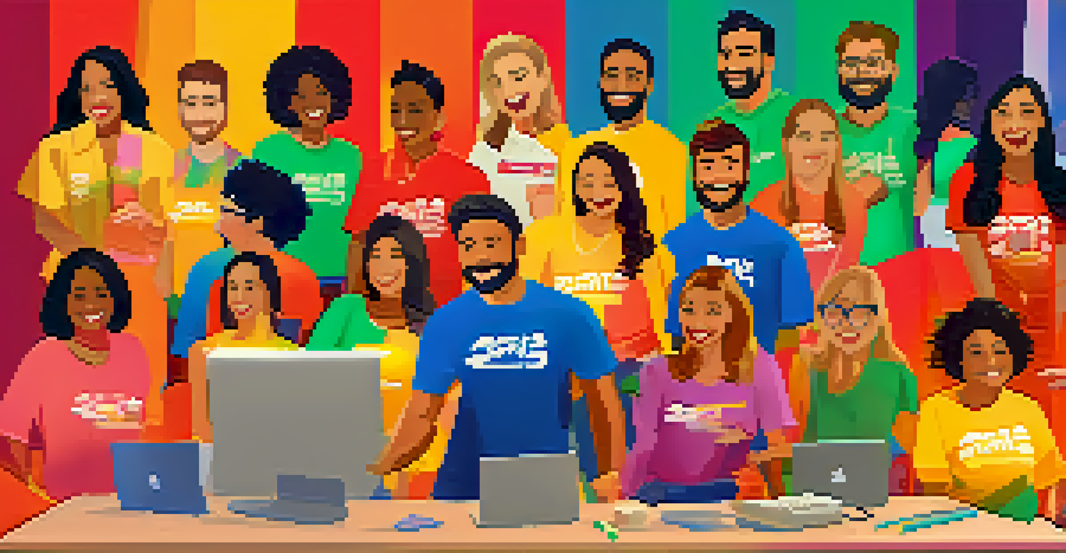 A screenshot of a virtual team-building event where team members are playing an online game together, smiling and engaged.